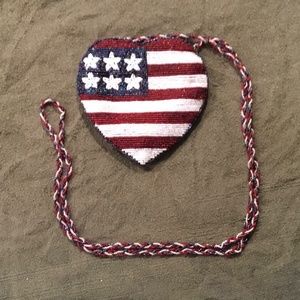 ERMO Red, White And Blue Beaded, Heart-Shaped Crossbody Bag - Used